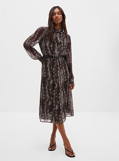 Snake-print chiffon tie-neck dress