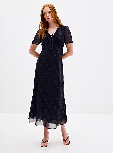 La robe col boucle chiffon &agrave; carreaux