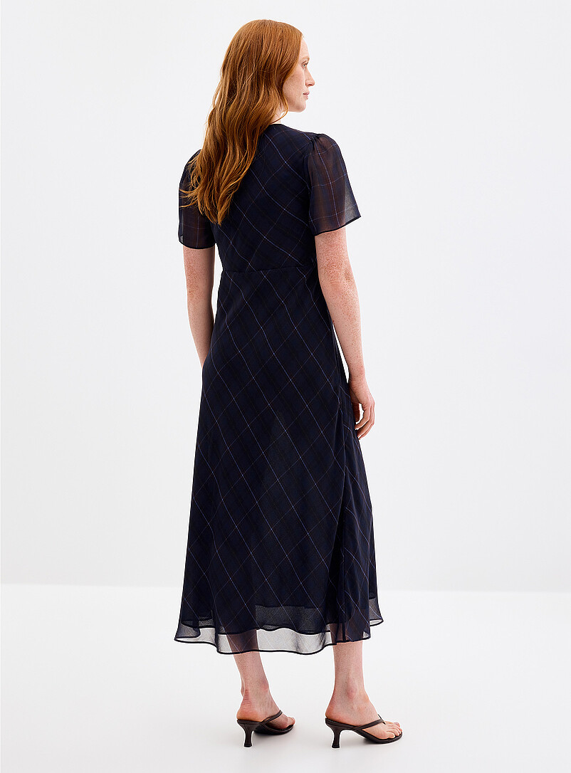 Contemporaine: La robe col boucle chiffon &agrave; carreaux Bleu &agrave; motifs pour femme