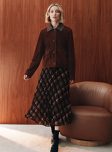 Dark plaid pleated chiffon skirt