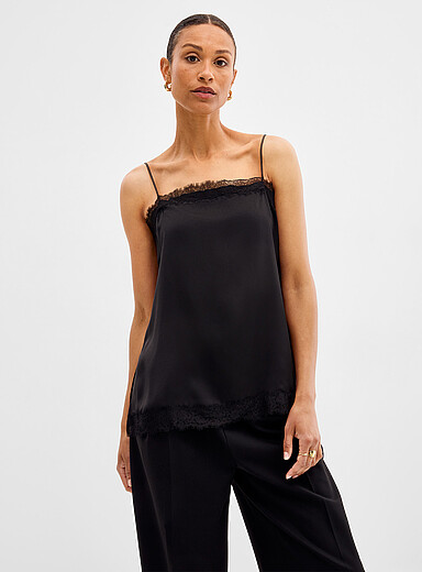 Lace trim satiny cami
