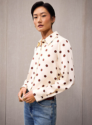 La chemise ample satin &agrave; pois