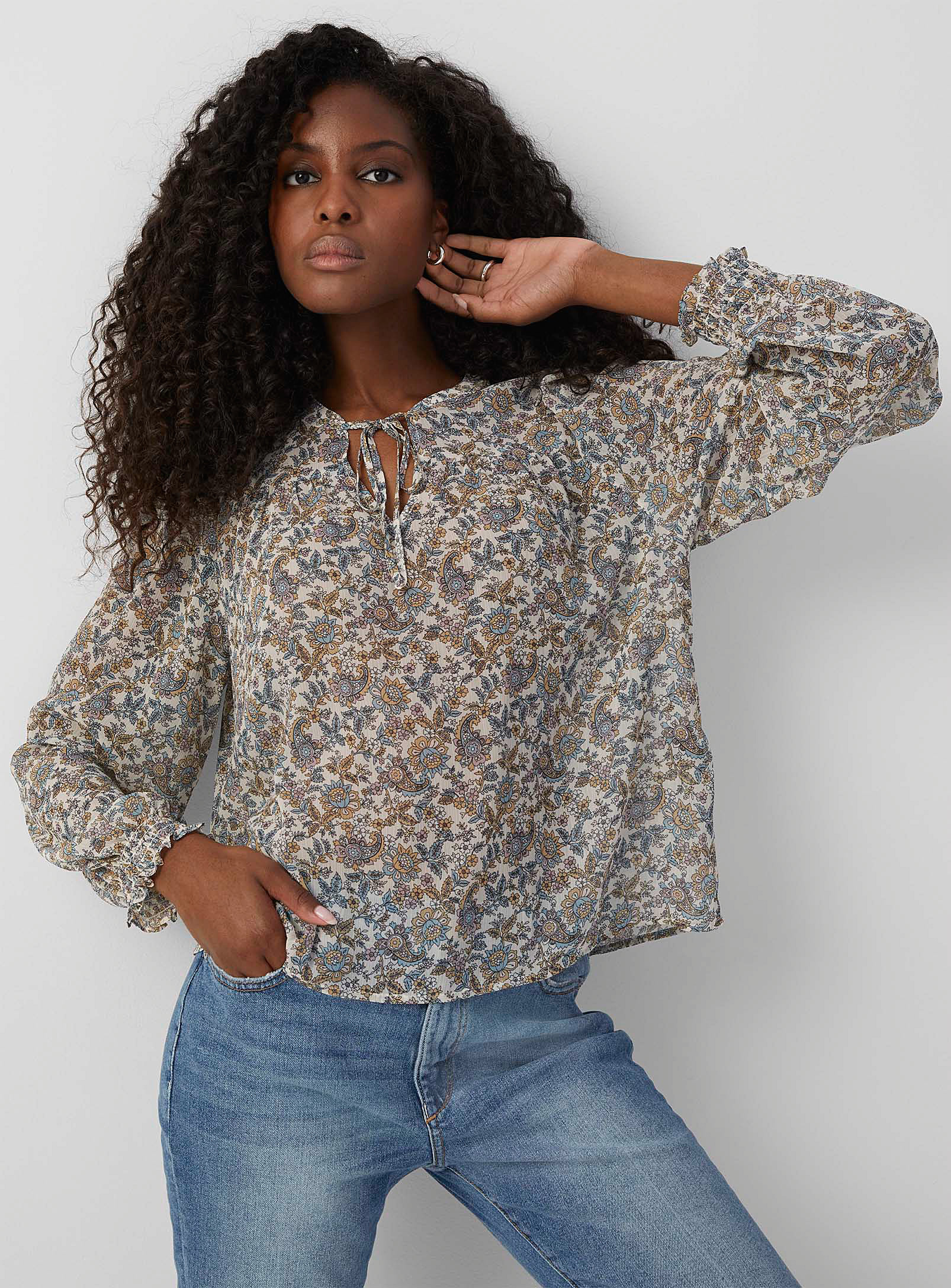 Contemporaine Puff-sleeve Floral Chiffon Blouse In Assorted