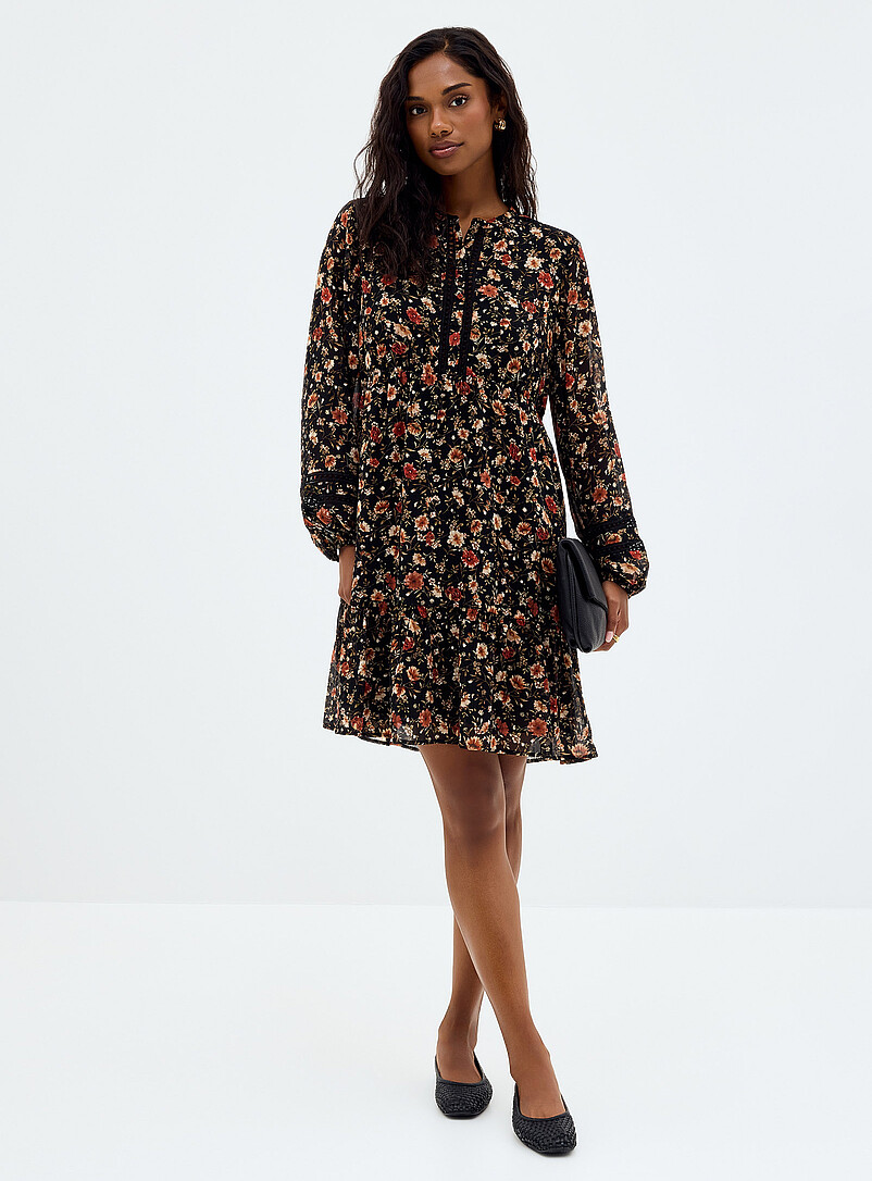 Crocheted trims floral chiffon dress product image (primary)