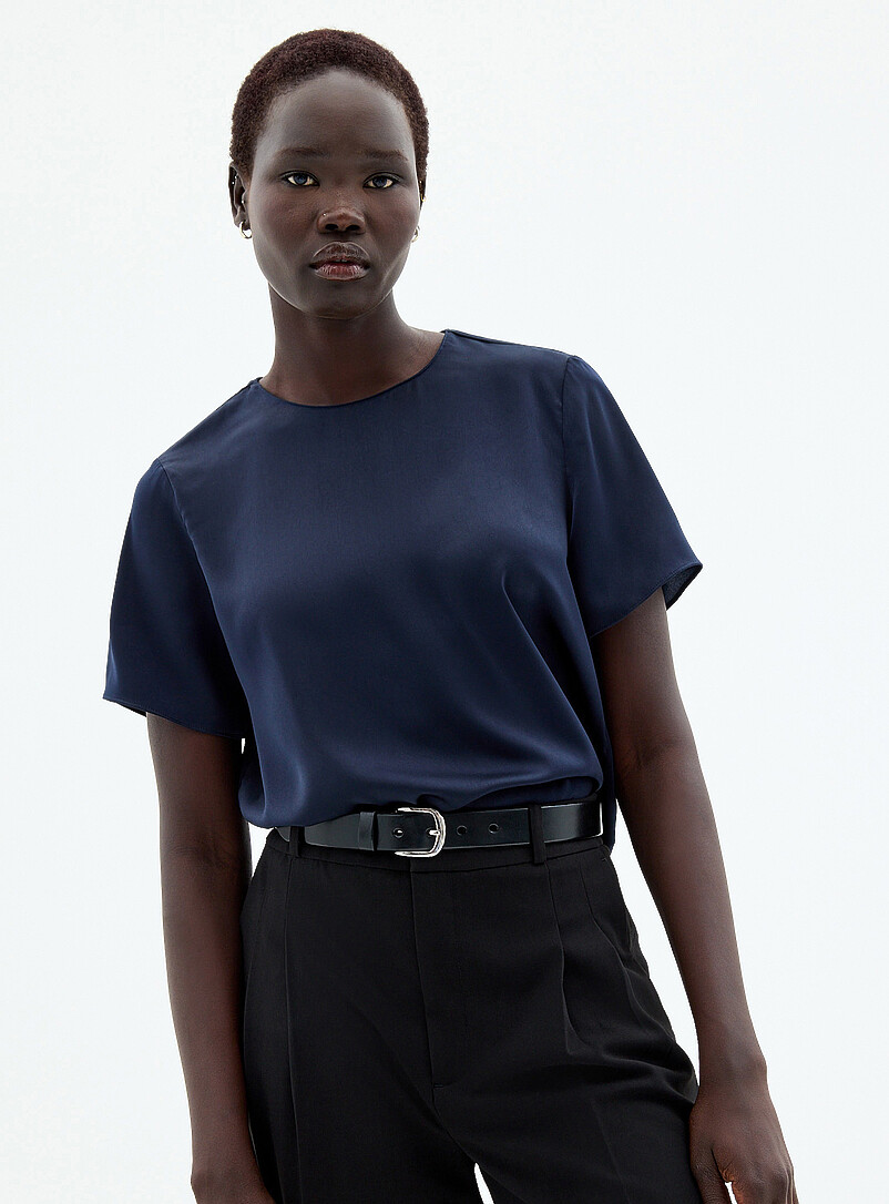 Flowy satin boxy-fit blouse product image (primary)