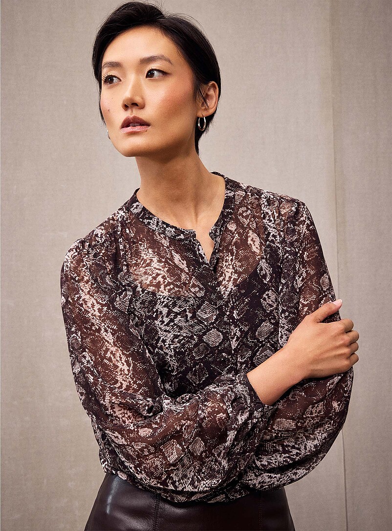Puff-sleeve snake chiffon blouse product image (primary)