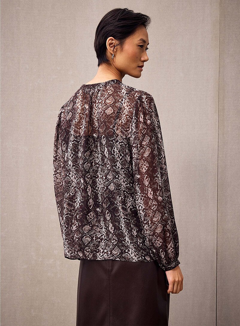 Puff-sleeve snake chiffon blouse product image 2