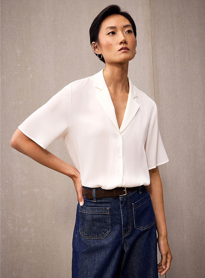 Stretch silk notch collar shirt product image (primary)