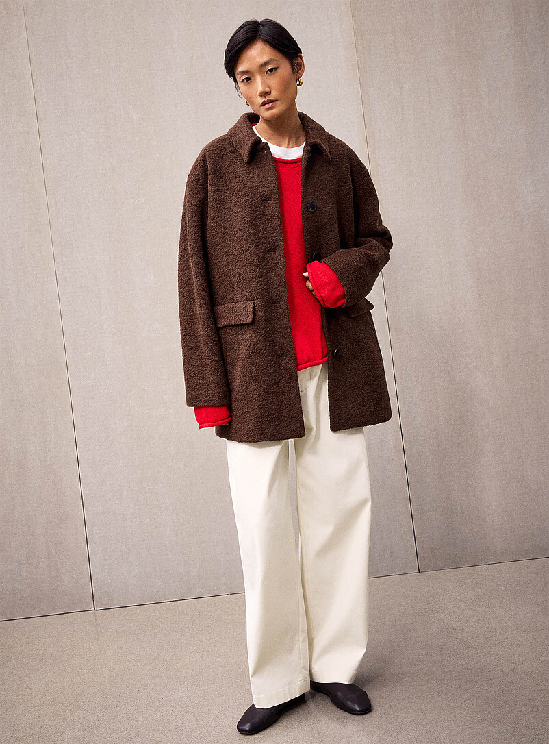 High-pile fleece half-length shirt-collar coat product image (primary)