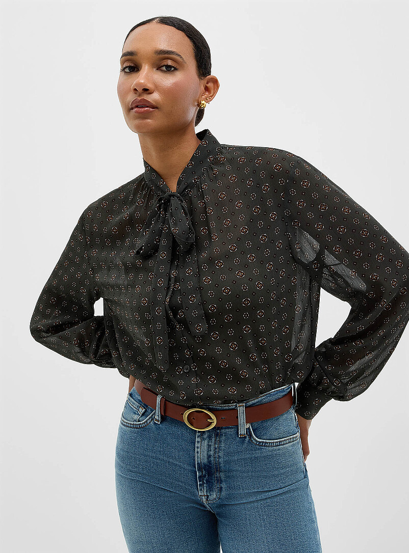 Mosaic chiffon tie-neck blouse product image (primary)