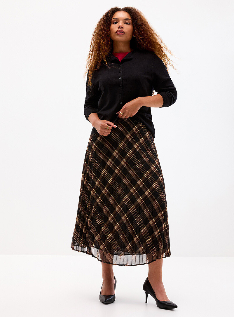 Nocturnal plaid pleated chiffon skirt product image (primary)