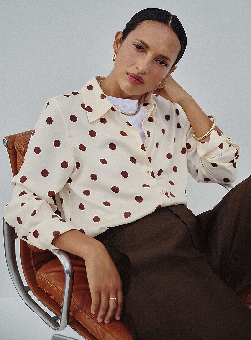 Loose Polka-Dot Satin Shirt