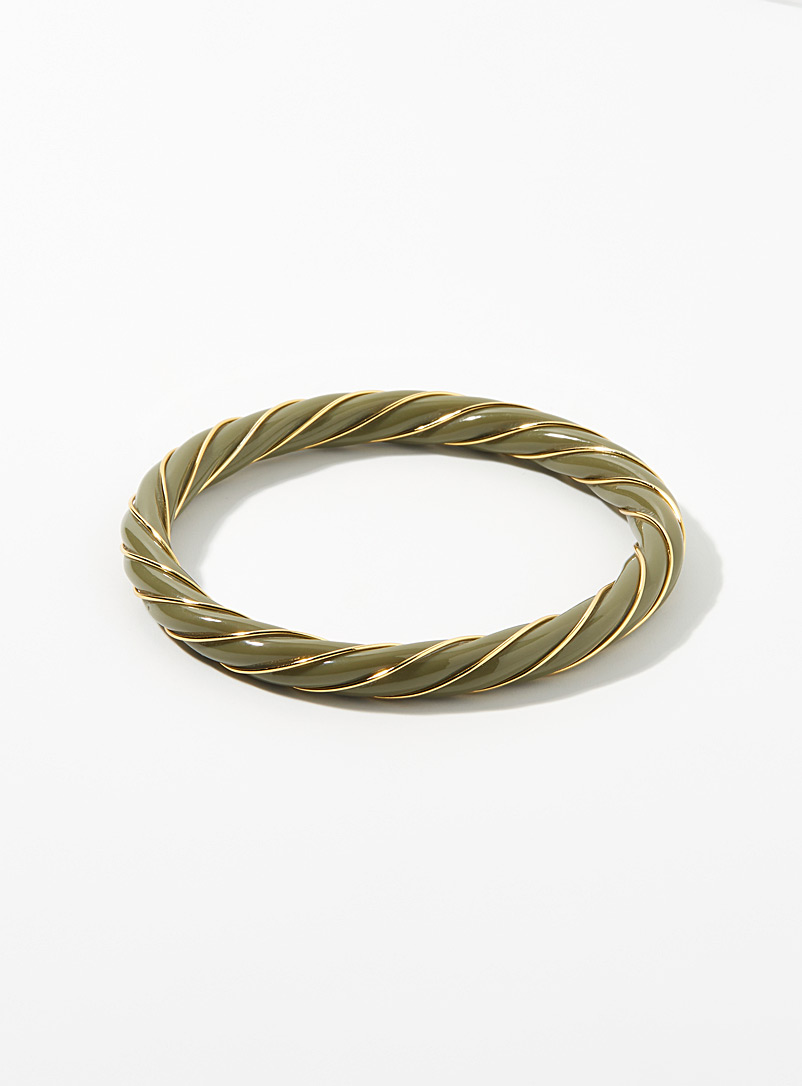 LA2L: Le bracelet résine torsade dorée Kaki chartreuse pour femme