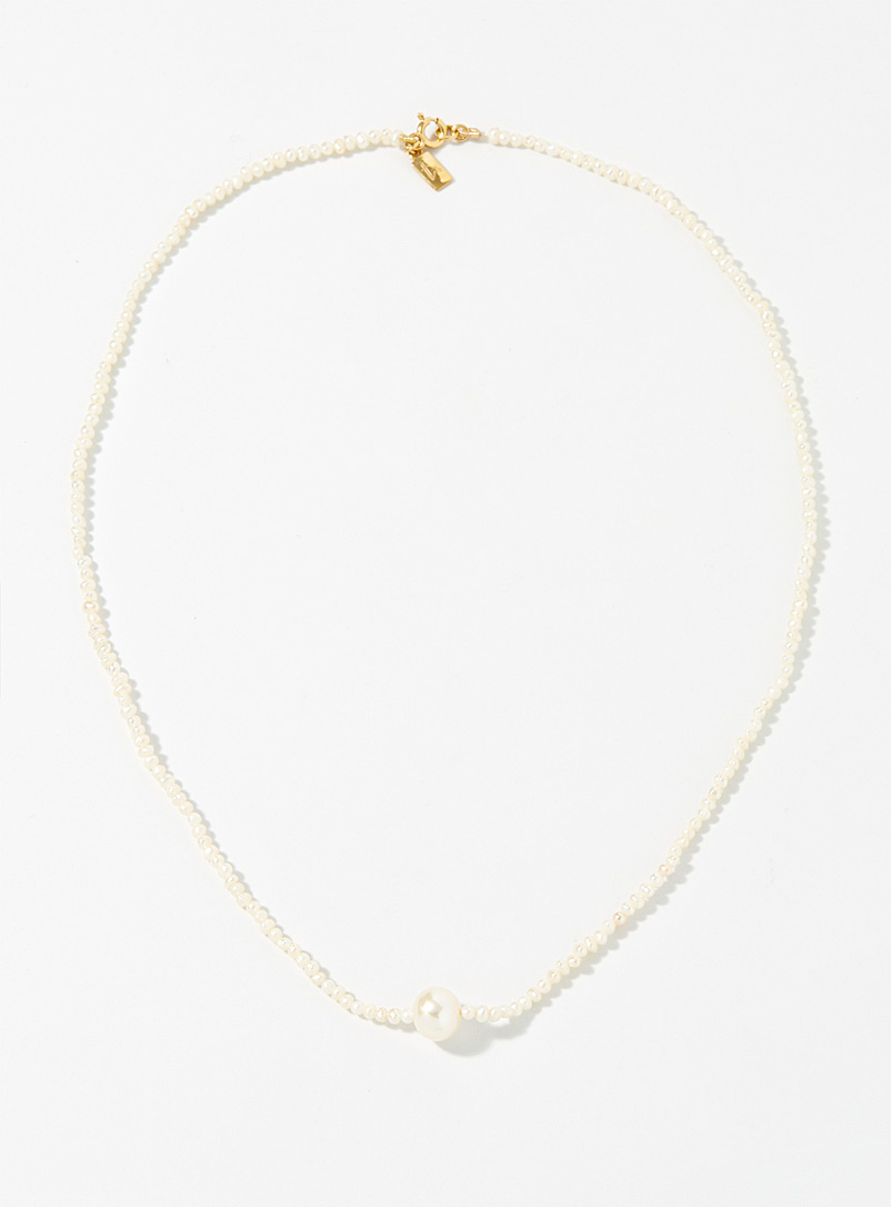 Trois petits points White Pearly bead necklace for women