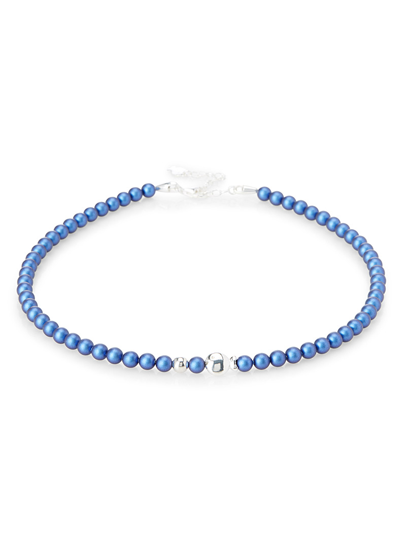 Clio blue: Le collier perles iridescentes Marine pour femme