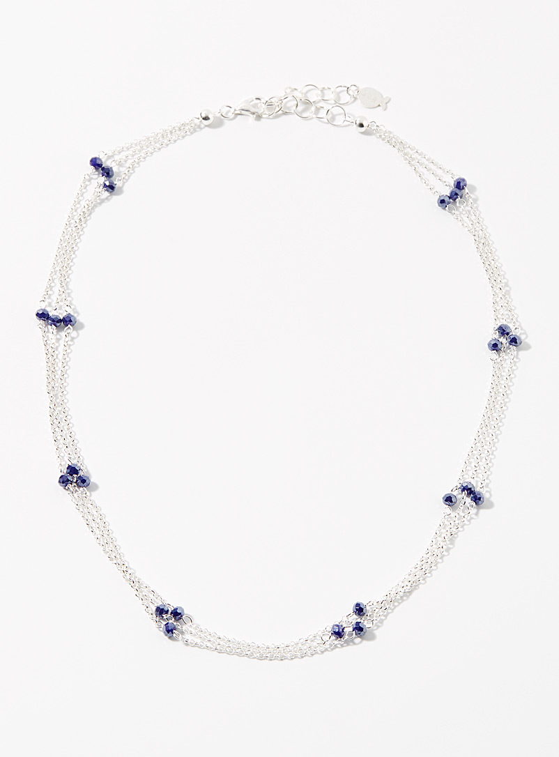 Clio blue Silver Blue bead triple chain for women