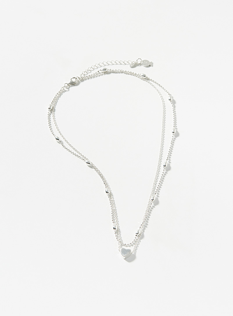 Clio blue Silver Silver heart double-row chain for women