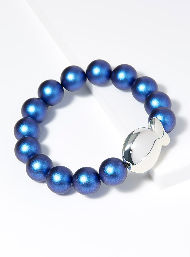 Clio blue: Le bracelet grandes perles iridescentes Bleu foncé pour femme