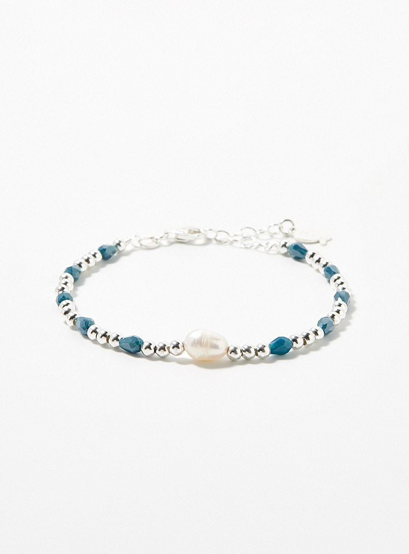 Clio blue Blue Freshwater pearl two-tone bracelet for women