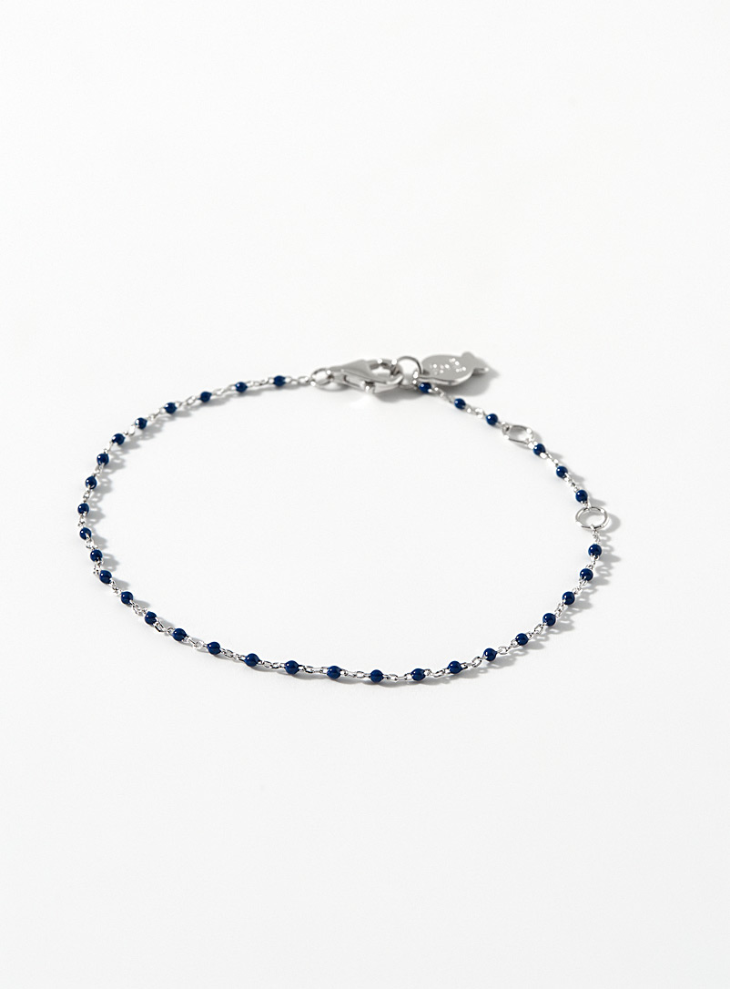 Clio blue: Le bracelet mince billes marine Argent pour femme