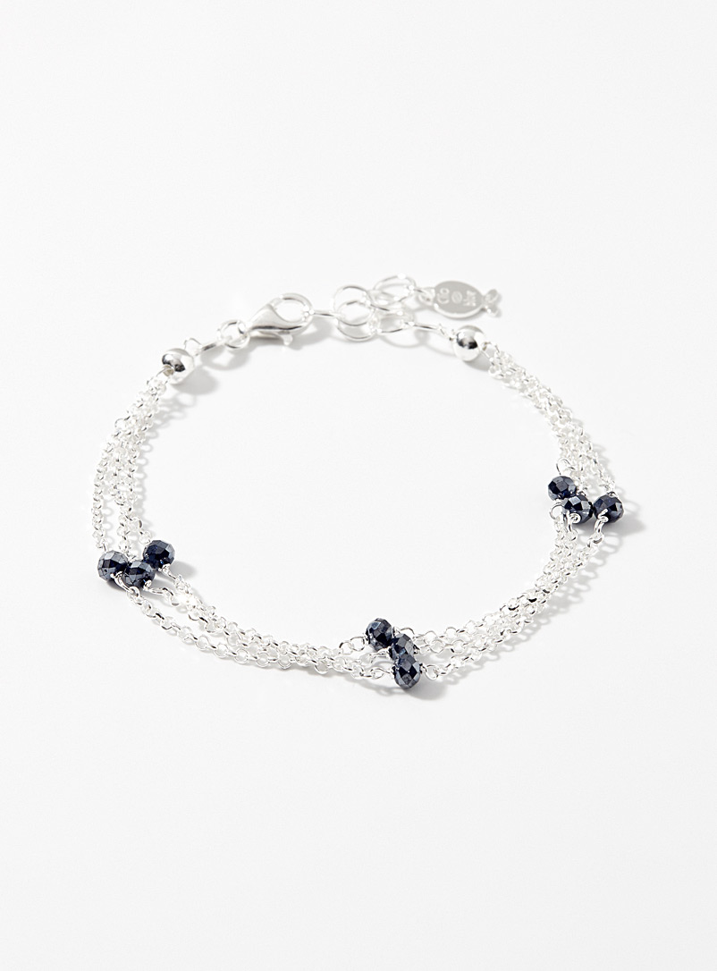 Clio blue: Le bracelet triple chaîne billes bleutées Argent pour femme