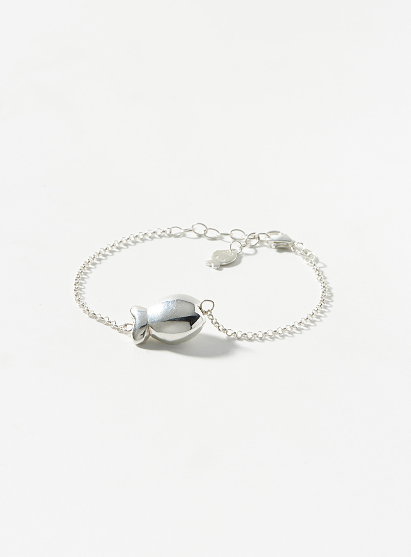 Clio blue: Le bracelet argent poisson bombé Argent pour femme