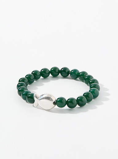 Silver and stone fish stretch bracelet