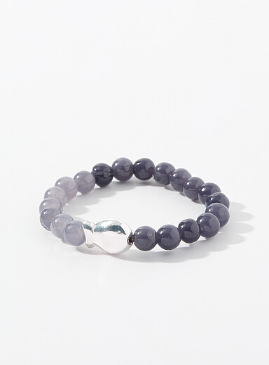 Silver and stone fish stretch bracelet