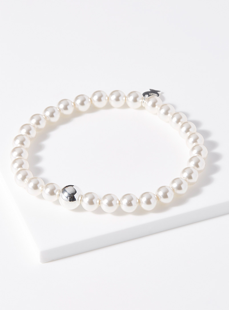 Clio blue: Le bracelet argent et billes nacrées Blanc pour femme