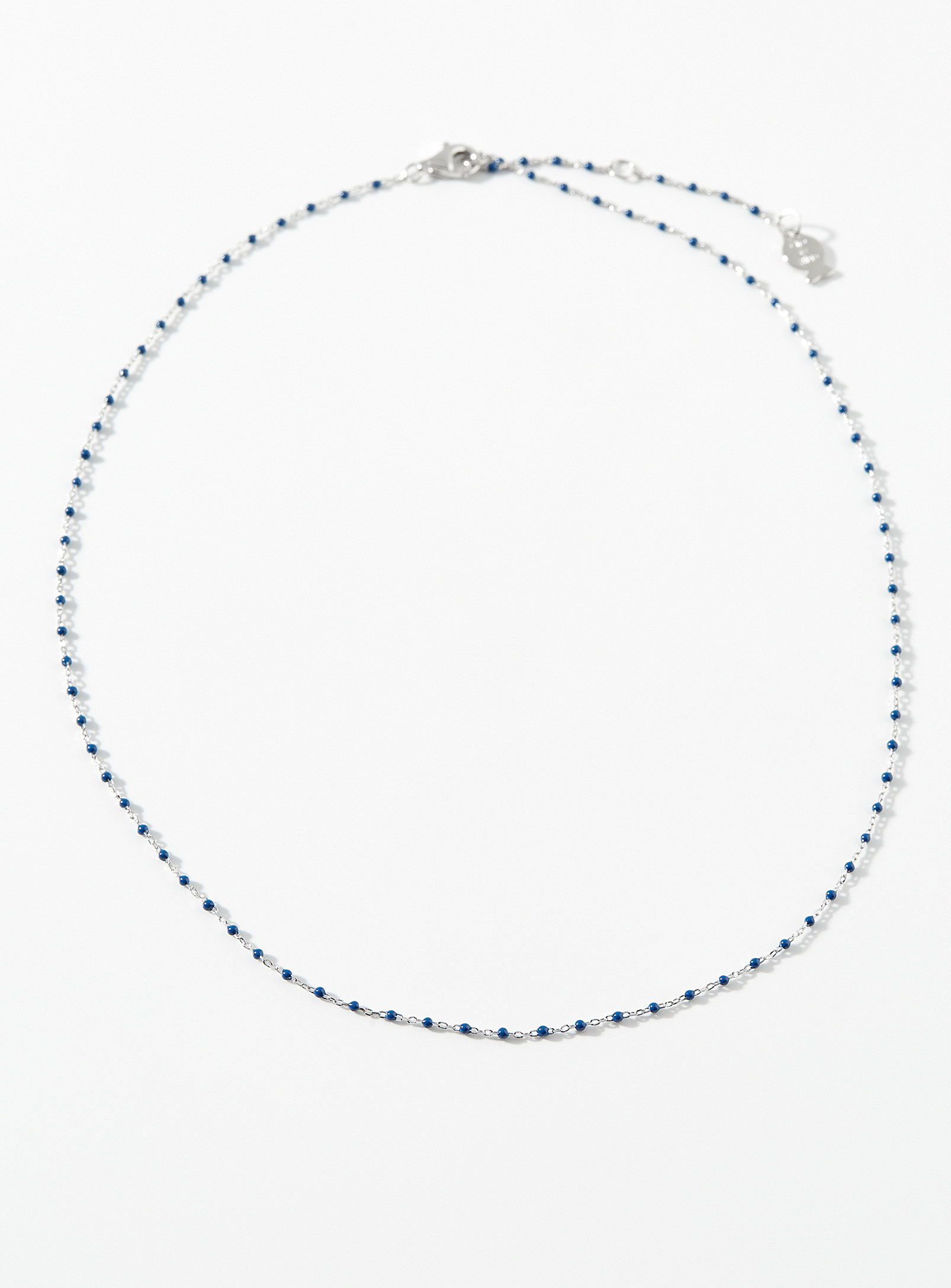 Clio Blue Thin Navy Bead Chain In Silver