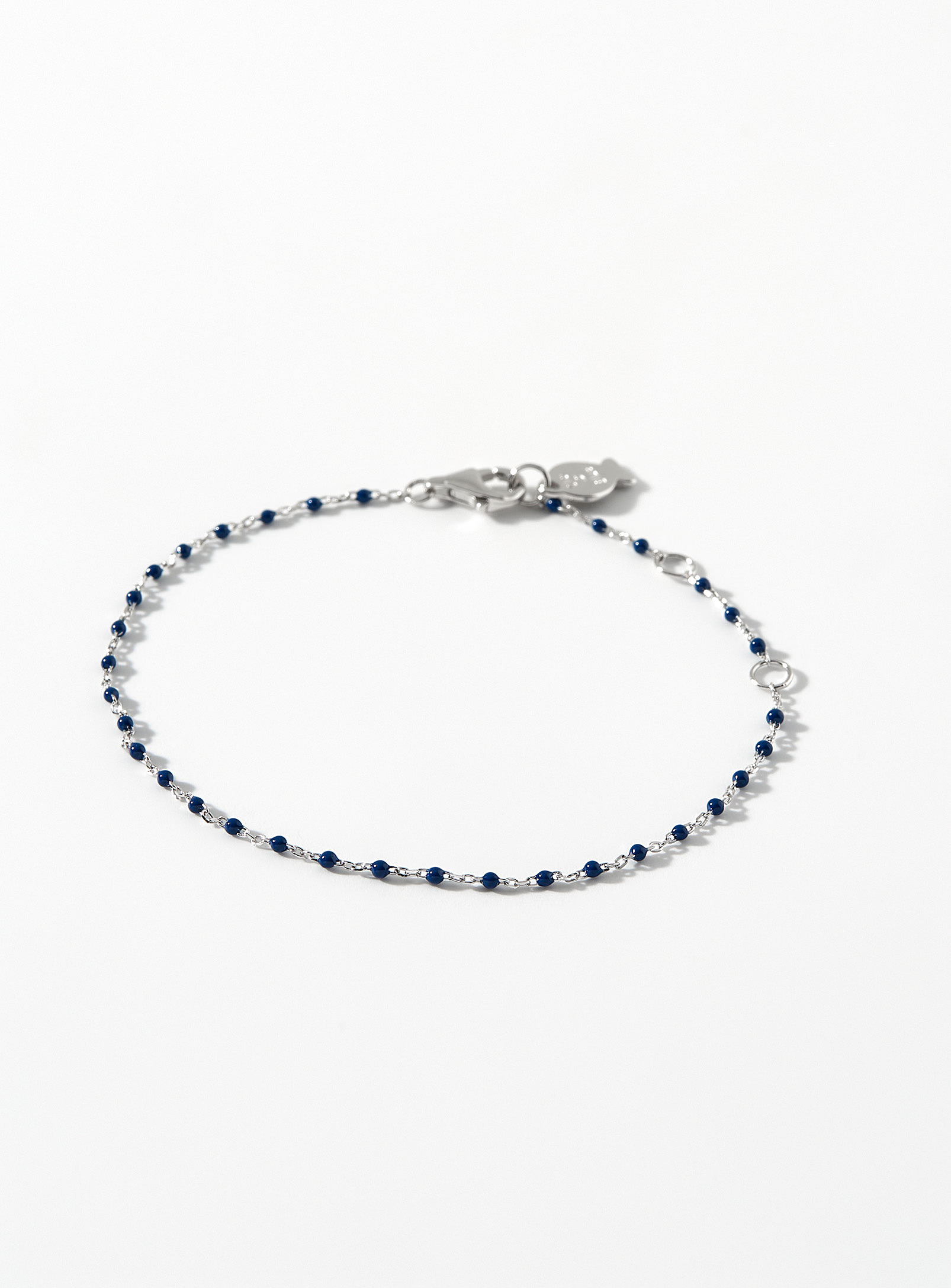 Clio Blue Thin Navy Bead Bracelet In Silver