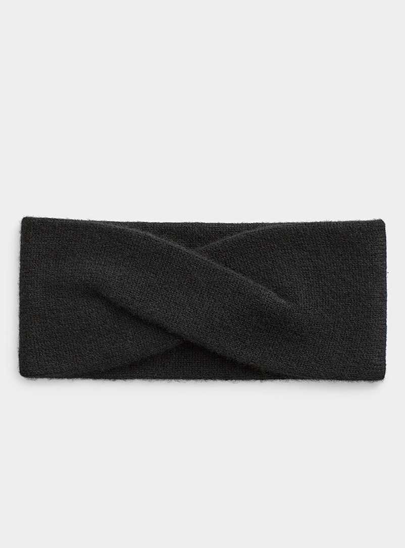 Simons Black Delicate twist cashmere headband for women