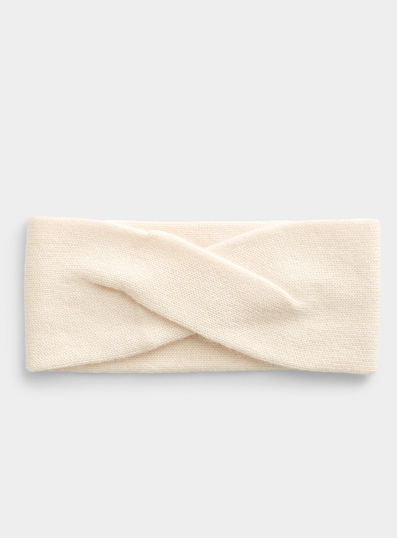 Simons Ivory White Delicate twist cashmere headband for women