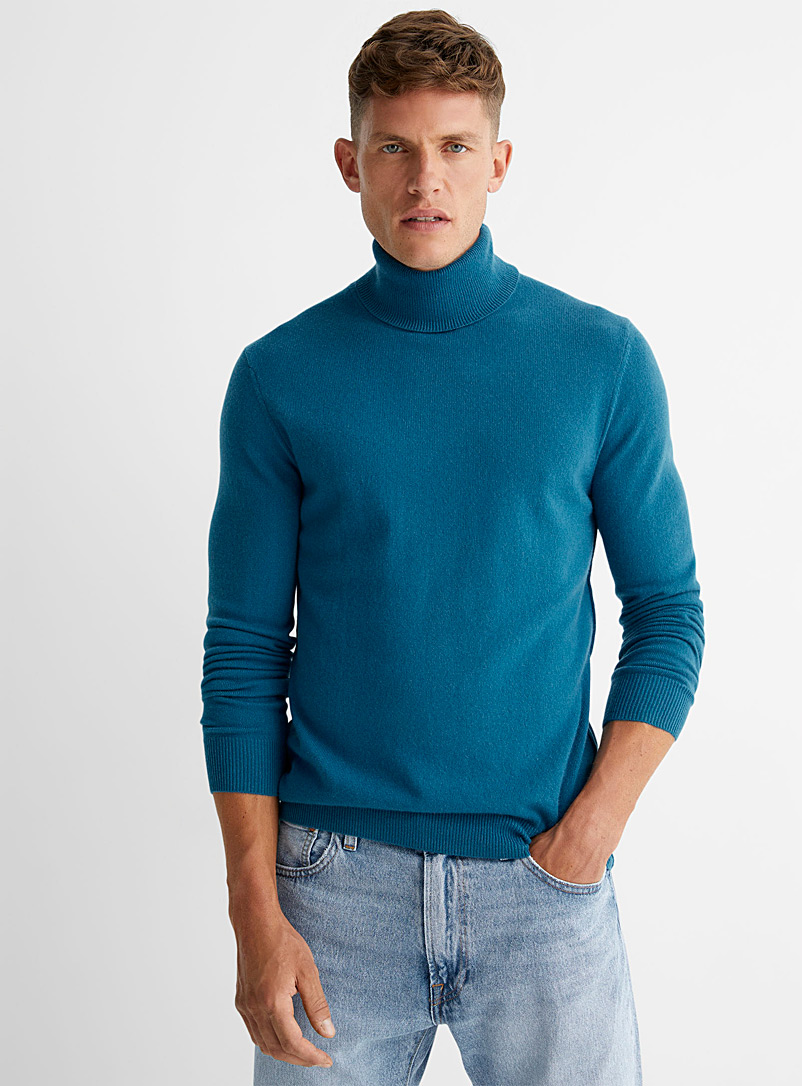 Le 31 Slate Blue Pure cashmere turtleneck sweater for men