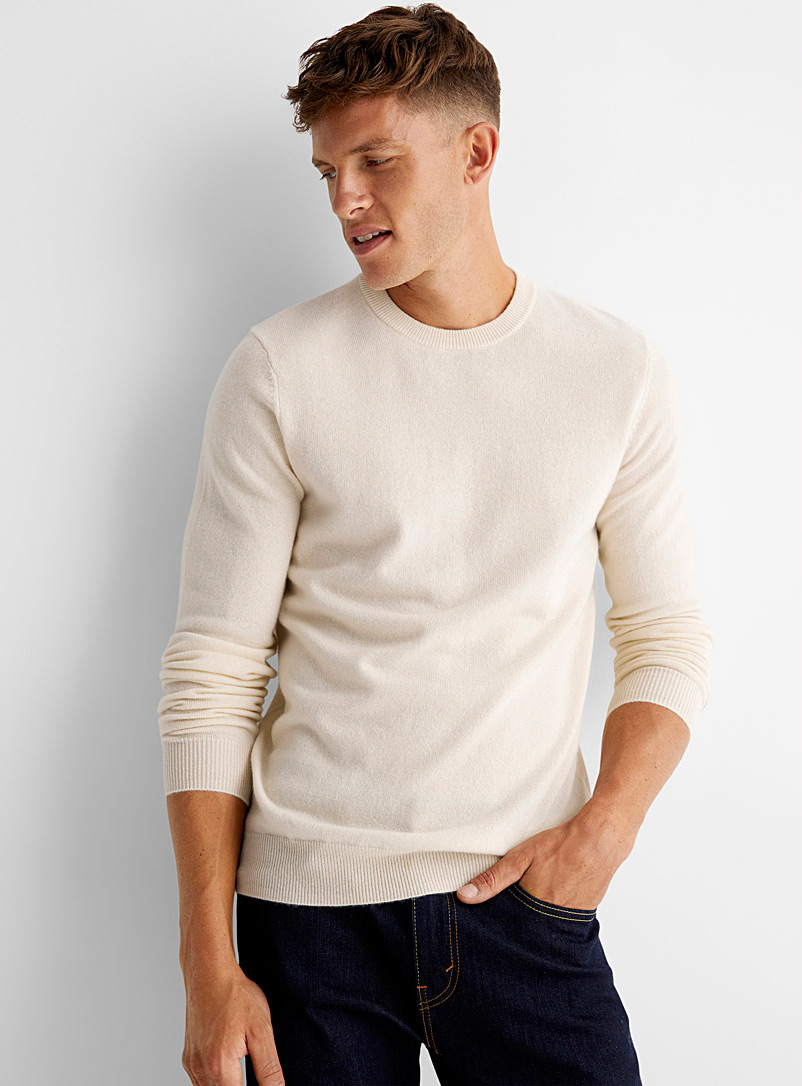 Le 31 Ivory White Pure cashmere crew-neck sweater for men