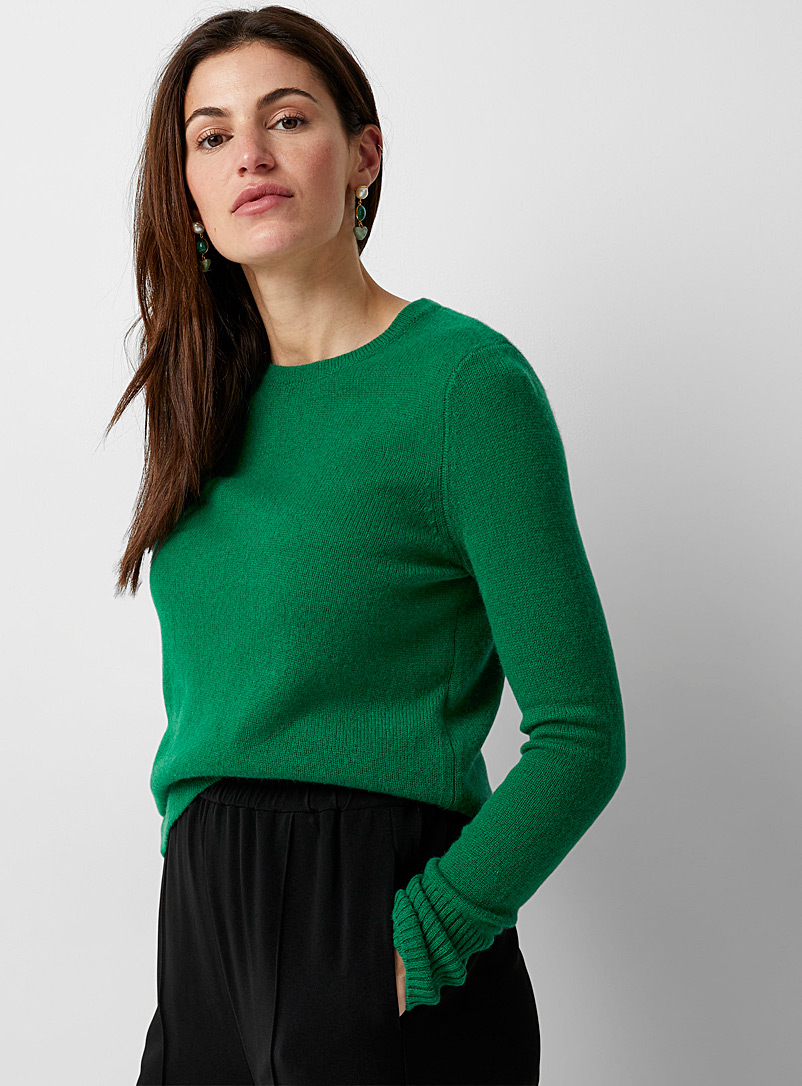 Contemporaine: Le pull col rond pur cachemire Vert pâle-lime pour femme