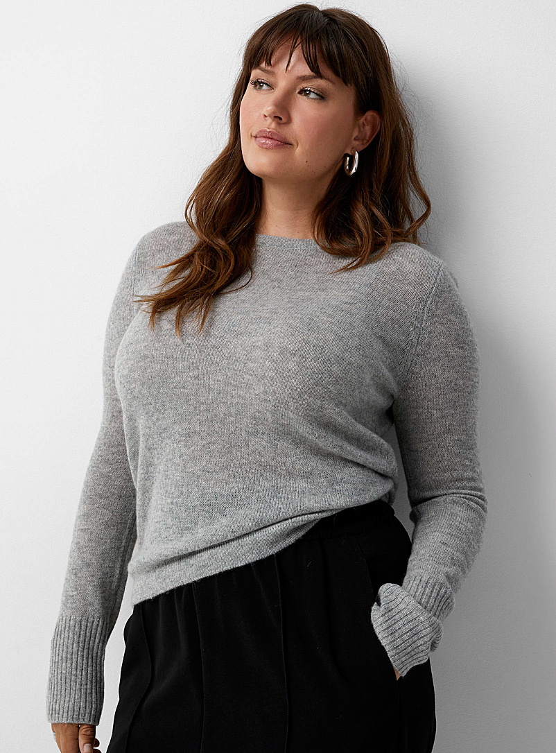 Contemporaine Light Grey Pure cashmere crew-neck sweater for women