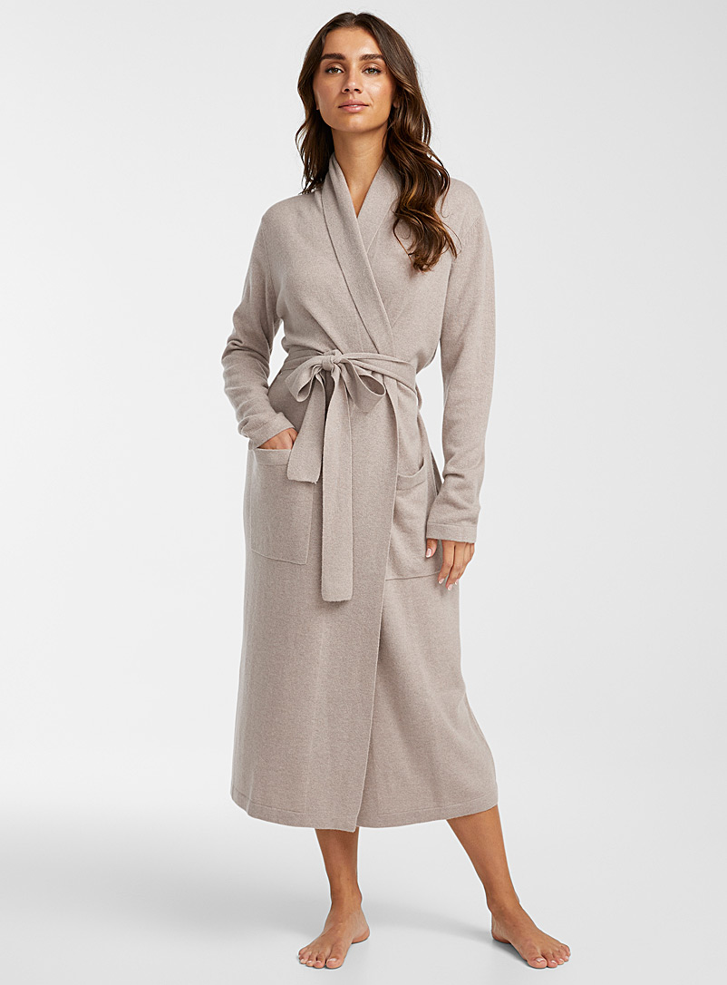 Miiyu Light Brown Elegant pure cashmere robe for women