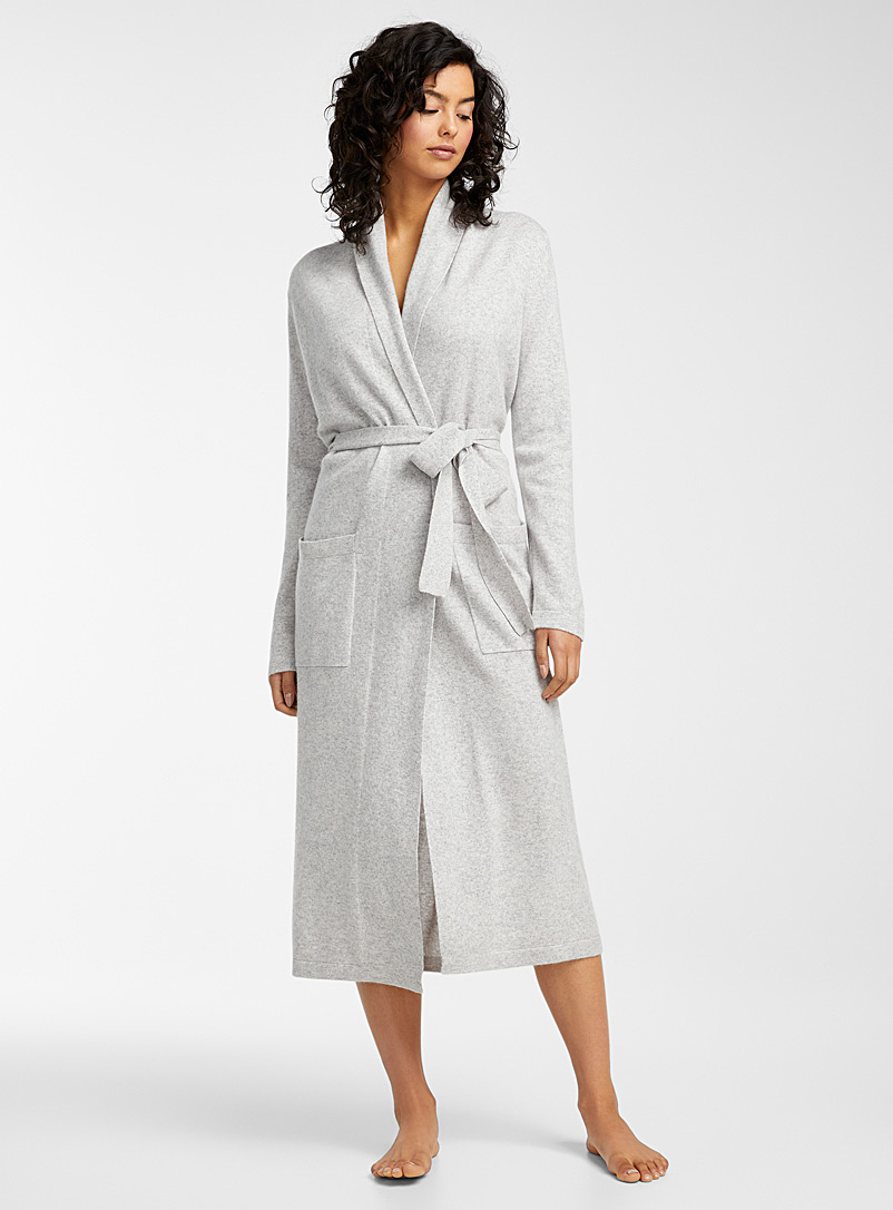 Miiyu Grey Elegant pure cashmere robe for women