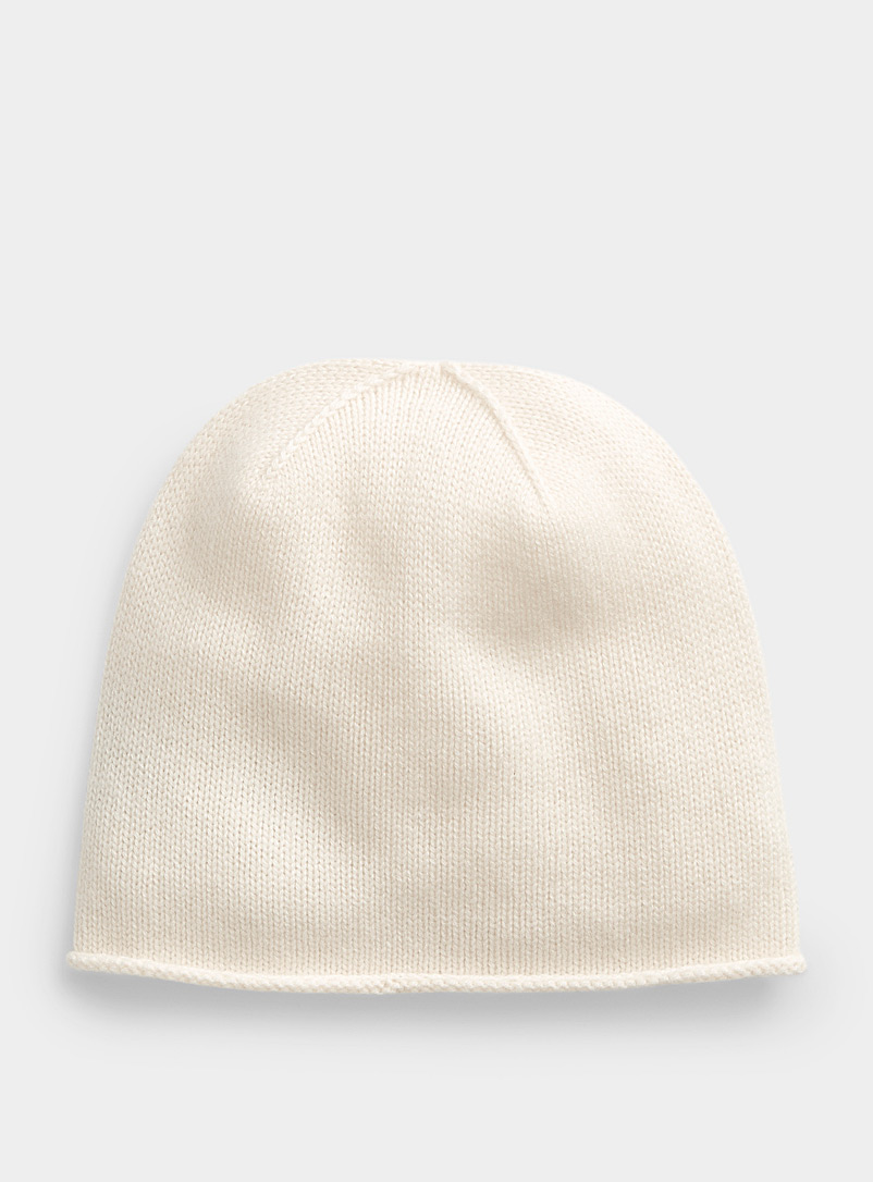 Simons Ivory White Pure cashmere solid tuque for women