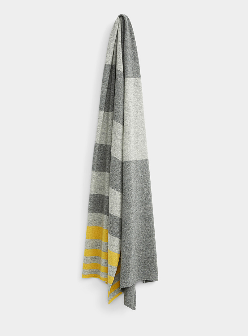 Simons Golden Yellow Striped pure cashmere scarf for women