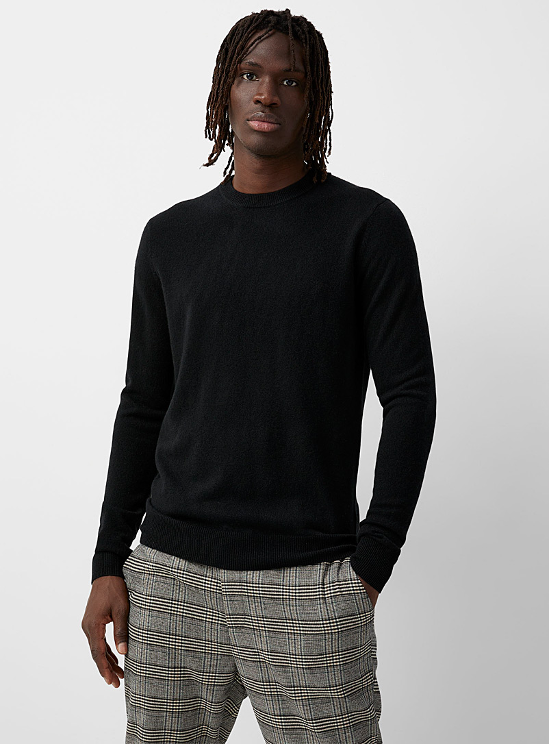 Le 31 Black Recycled cashmere crew-neck sweater for men