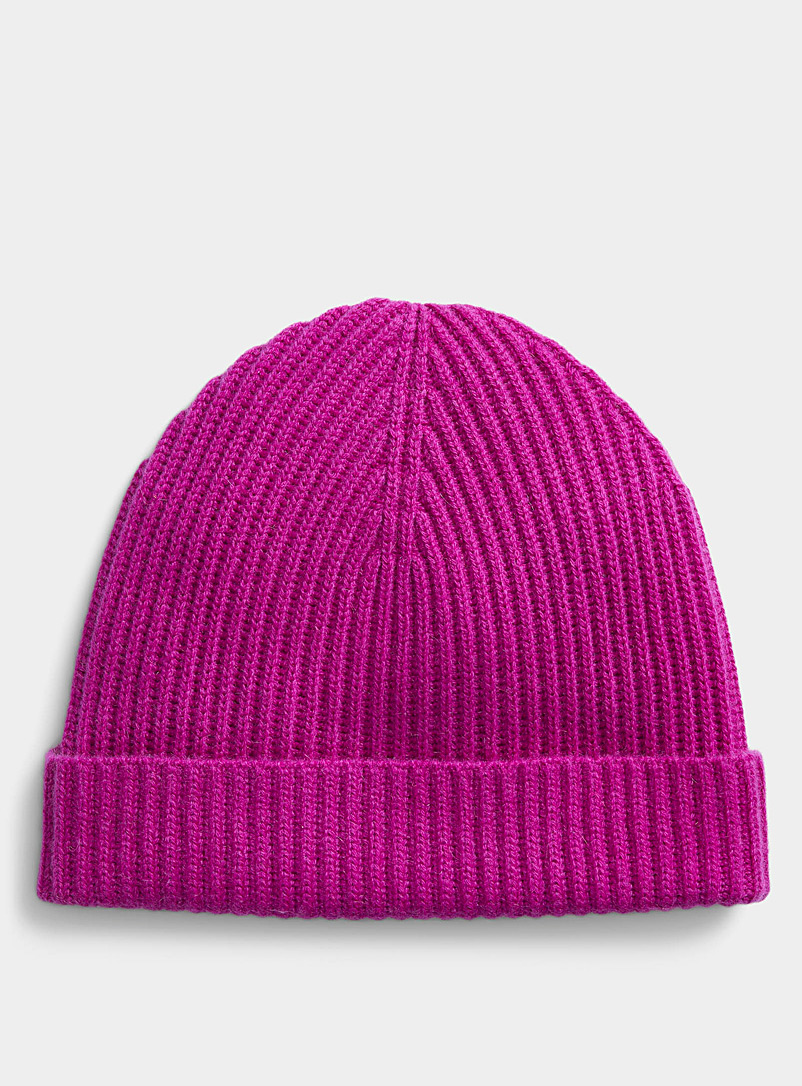 Simons Medium Pink Ribbed pure cashmere tuque for women