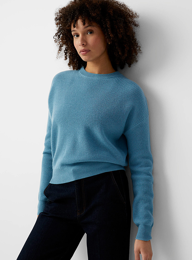 Contemporaine Baby Blue Ribbed pure cashmere sweater for women