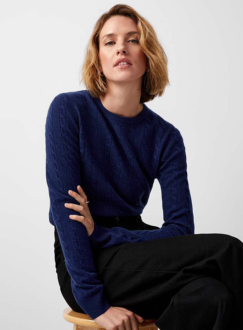 Contemporaine Marine Blue Twisted cable crew-neck sweater for women