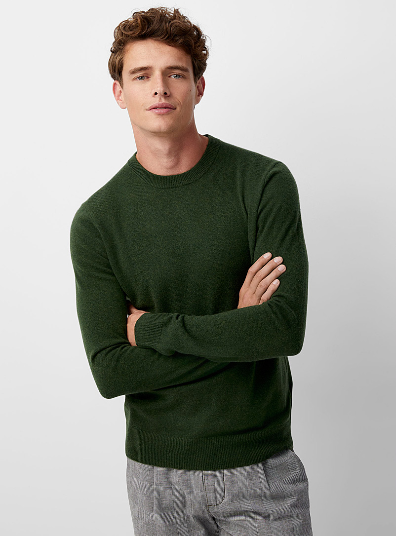 Le 31 Mossy Green Pure cashmere crew-neck sweater for men