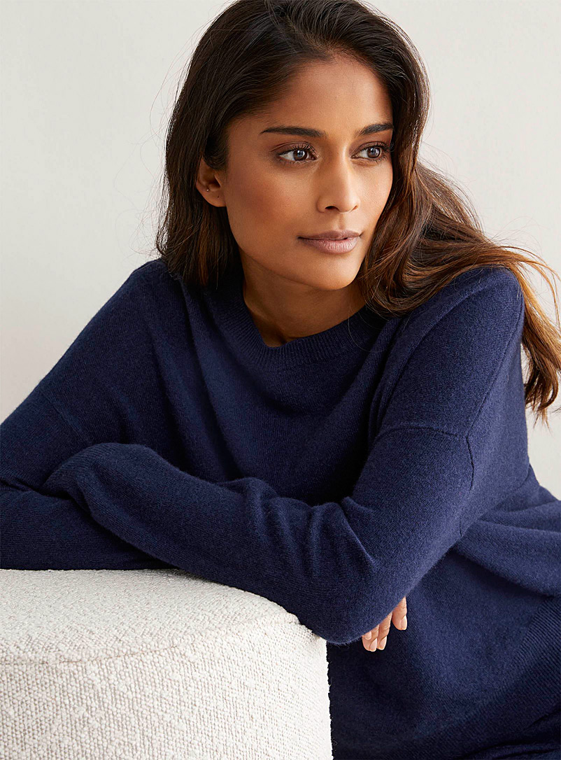 Miiyu Marine Blue Wool and cashmere lounge sweater for women
