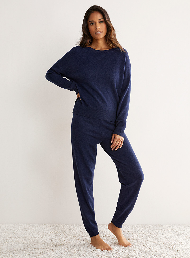 Miiyu Marine Blue Wool and cashmere lounge joggers for women