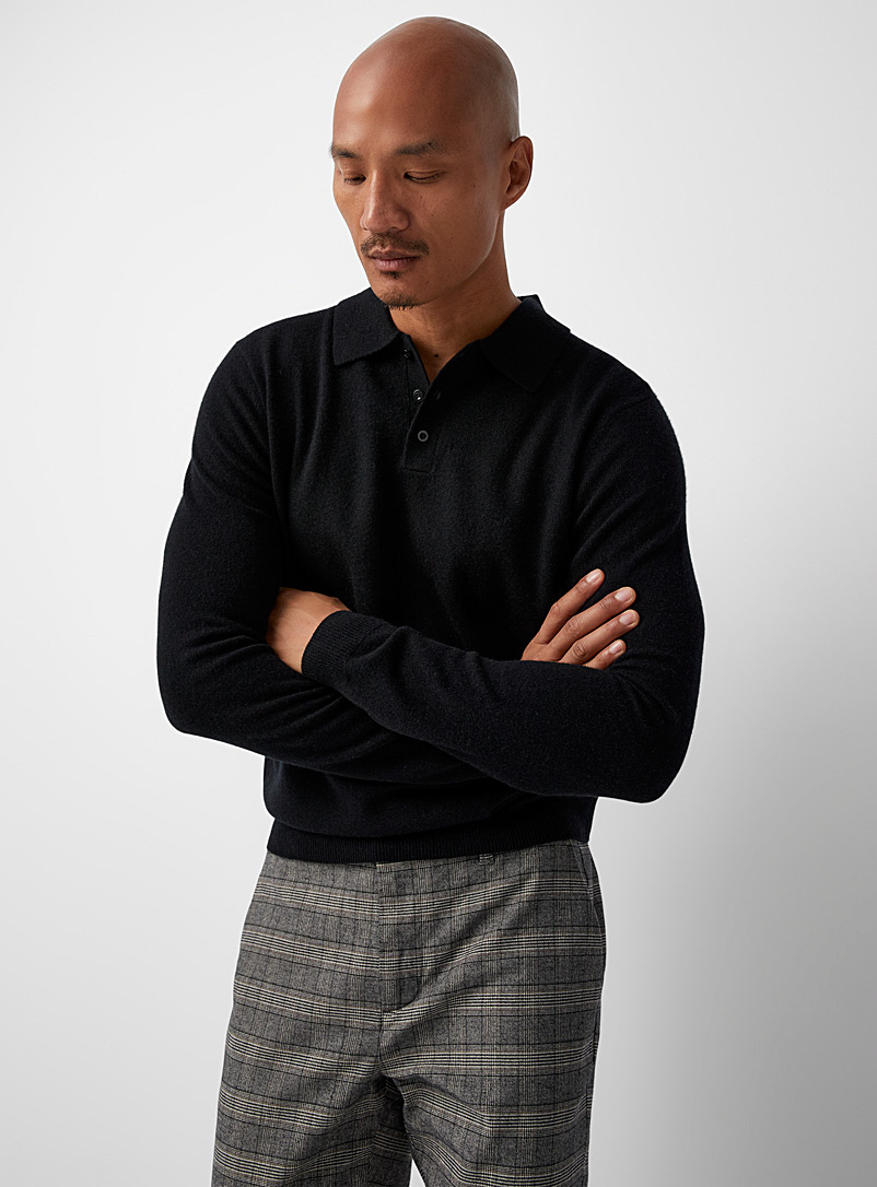 Le 31 Black Cashmere-blend knit polo for men
