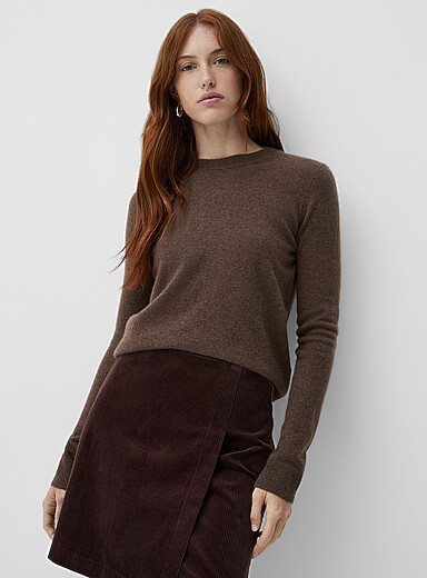 Contemporaine: Le chandail col rond pur cachemire Chocolat - Espresso pour femme